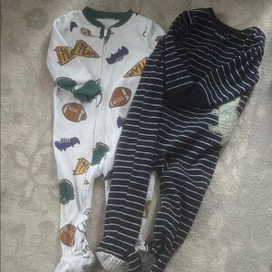 Carter's White Football Print Footie & Navy Stripe Footie Set